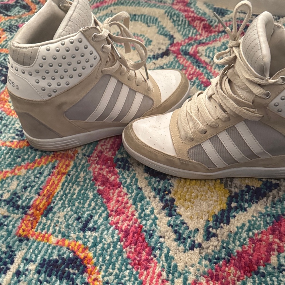 Adidas Women's Cream and White High-Top invisible wedge Sneakers